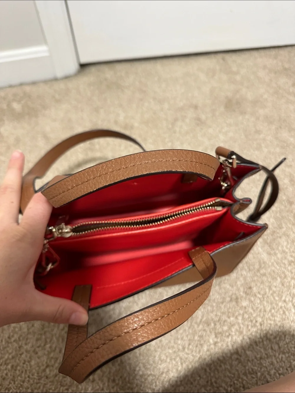 kate spade Hayes street Brown Leather Tassel Satchel with Red Lining